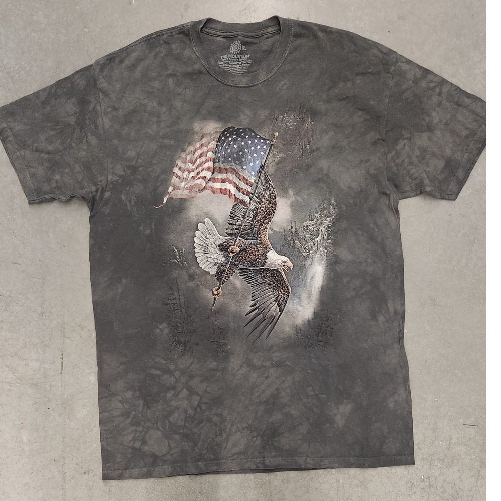 The Mountain Eagle American Flag‎ Graphic T-Shirt Gray 2XL Patriotic